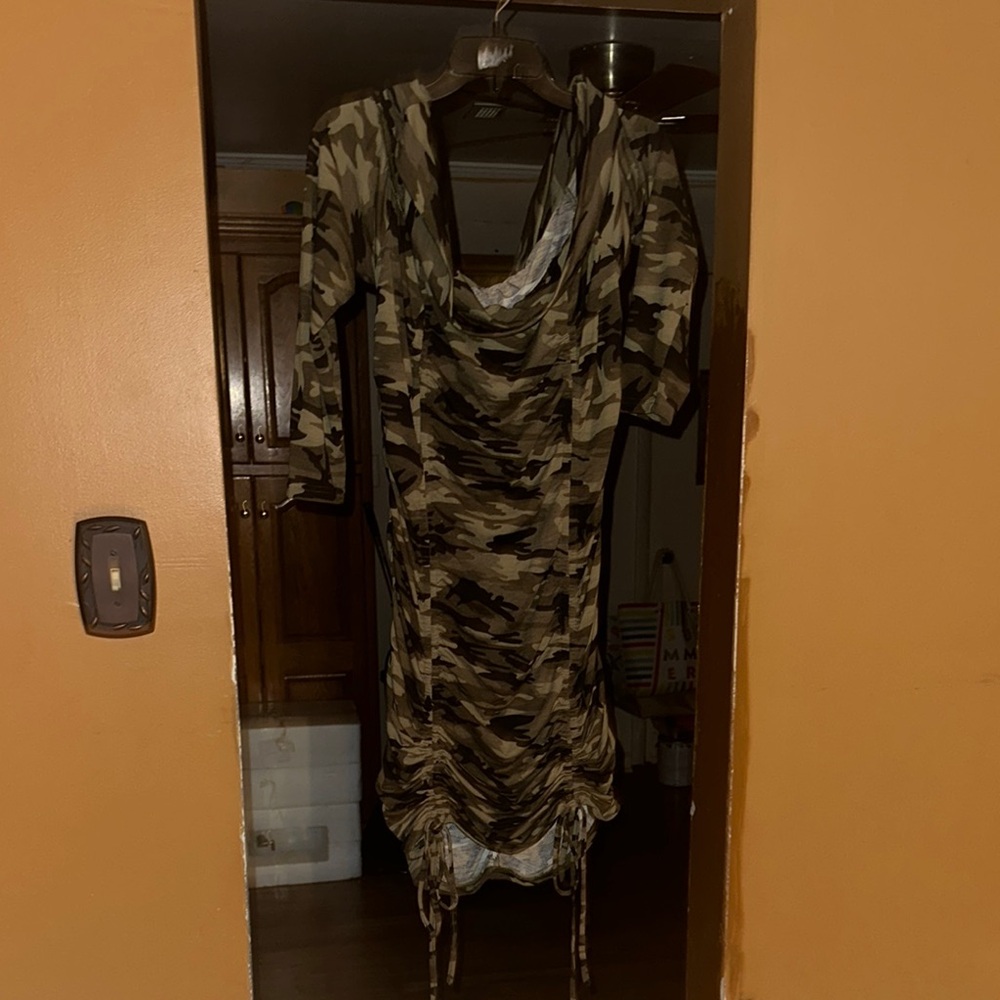 SHEIN Green Black Bodycon Midi Dress Cowl Neck Long Sleeve